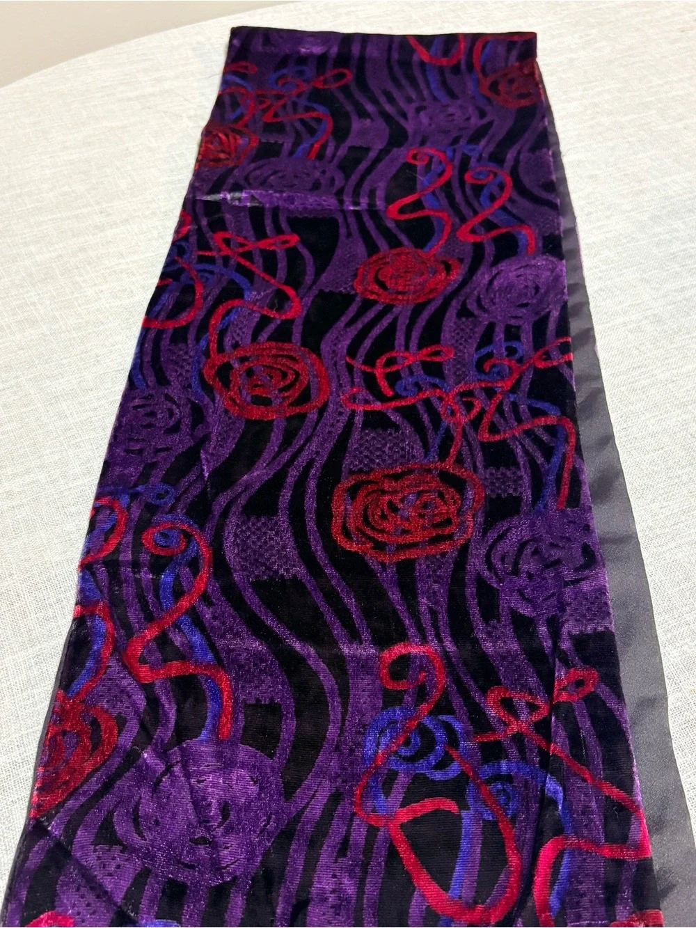 Two Velvet Long Women's Scarfs Purple & Black Abstract and Animal Print